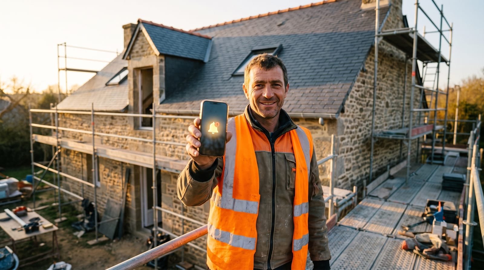 Artisan recevant une demande de devis sur chantier