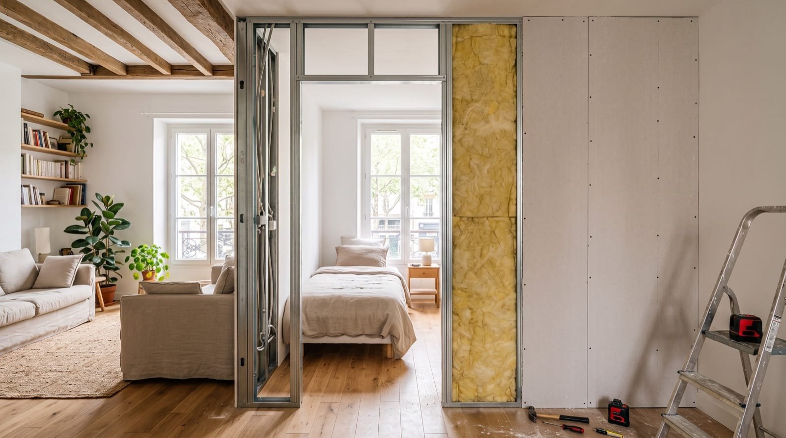 Créer une chambre en plus : cloison, isolation phonique, prix et règles